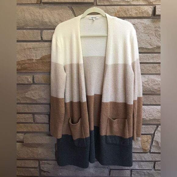 Madewell KENT COLORBLOCK CARDIGAN IN ANTIQUE CREAM Tan Medium Alpaca Wool - Picture 11 of 14